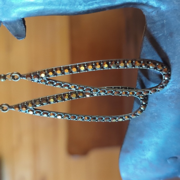 Paparazzi Long Chocolate Rhinestone Dangle Teardrop Earrings. - Picture 2 of 6